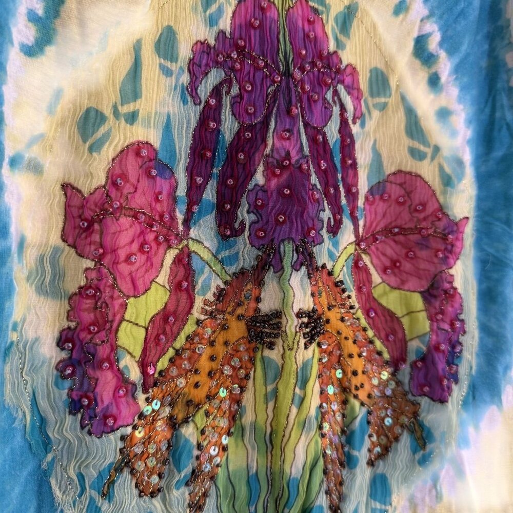 Paola Poggi Italy Womens Y2K Beaded Floral Print Sheer Long Sleeve Top Size 34 - Picture 3 of 7